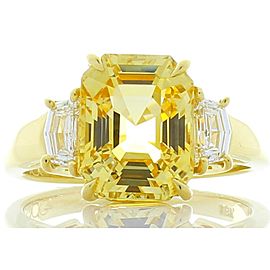 Heritage Gem Studio GII Certified 5.05 Carat Asscher Cut Yellow Sapphire and Cadillac Diamond Ring