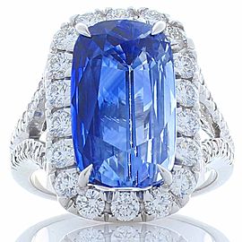 PGS Certified 11.79 Carat Cushion Blue Sapphire and Diamond Ring in White Gold