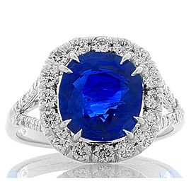 GLC Certified 4.60 Carat Cushion Blue Sapphire and White Diamond Ring in Plat