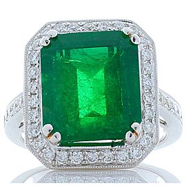 7.02 Carat Emerald Cut Emerald and Diamond Cocktail Ring in 18 Karat White Gold