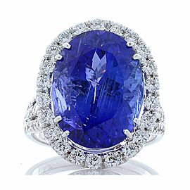 11.17 Carat Oval Tanzanite and Diamond Cocktail Ring in 18 Karat White Gold