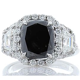 GIA Certified Natural 3.47 Carat Cushion Black Diamond Cocktail Ring in 18 K