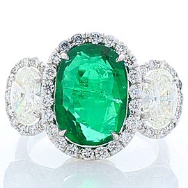 3.85 Carat Oval Emerald and Diamond Cocktail Ring in 18 Karat White Gold