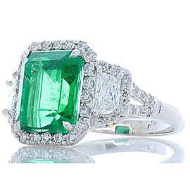 4.11 Carat Emerald Cut Emerald and Diamond Cocktail Ring in 18 Karat White Gold