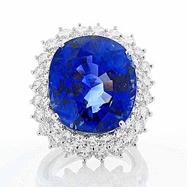 Heritage Gem Studio AGL Certified 26.14 Carat Oval Non Heated Blue Ceylon Sapphire and Diamond Ring