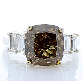 GIA Certified 6.04 Carat Cushion Fancy Dark Brown Diamond Cocktail Ring in Plat