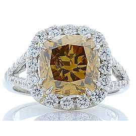 GIA Certified 4.01 Carat Cushion Fancy Brown Diamond Cocktail Ring in Platinum