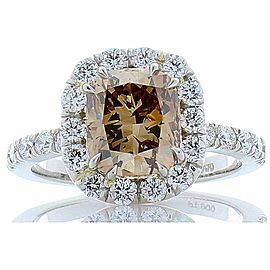 GIA Certified 2.45 Carat Cushion Cut Fancy Dark Yellowish Brown Diamond Ring