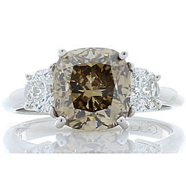 GIA Certified 3.06 Carat Cushion Cut Fancy Yellowish Brown Diamond Cocktail Ring