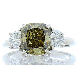 GIA Certified 2.51 Carat Cushion Cut Fancy Greenish Yellow Diamond Cocktail Ring