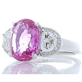 Emteem Certified 3.75 Carat Oval Pink Sapphire & Diamond Cocktail Ring In 18K