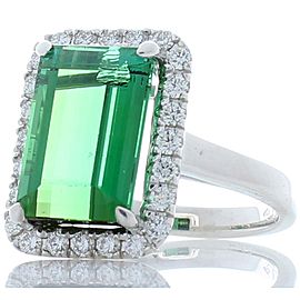 6.60 Carat Emerald Cut Green Tourmaline and Diamond Cocktail Ring in 18 Karat