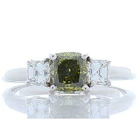 GIA Certified 1.00 Carat Fancy Dark Grey-Yellowish Green Diamond Cocktail Ring