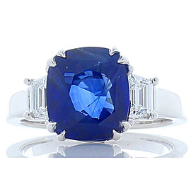 Heritage Gem Studio Emteem Certified 5.60 Carat Cushion Cut Blue Sapphire and Diamond Cocktail Ring