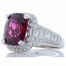 Emteem Lab Certified 6.47 Carat Cushion Cut Red Garnet and Diamond Cocktail Ring