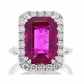 5.93 Carat Emerald Rubellite and Diamond Cocktail Ring in 18 Karat White Gold