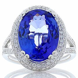 5.33 Carat Oval Tanzanite and Diamond Cocktail Ring in 18 Karat White Gold