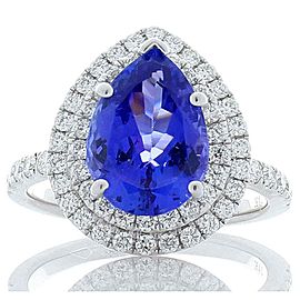 3.30 Carat Pear Shape Tanzanite and Diamond Cocktail Ring in 14 Karat White Gold