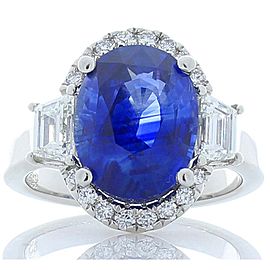 Heritage Gem Studio TIGL Certified 5.91 Carat Oval Blue Sapphire & Diamond Cocktail Ring In Platinum