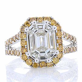 2.11 Carat Emerald Cut Diamond & Fancy Yellow Diamond Cocktail Ring In 18 K Gold