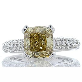 2.33 Carat Cushion Yellowish Brown Natural Diamond White Gold Cocktail Ring