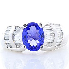 1.63 Carat Oval Tanzanite and Baguette Diamond Platinum Cocktail Ring