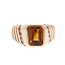 3.50 Carat Emerald Cut Citrine and Diamond Cocktail Ring in 14 Karat Yellow Gold