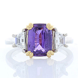 2.98 Carat Emerald Cut Purple Sapphire and Diamond Two-Tone Cocktail Ring