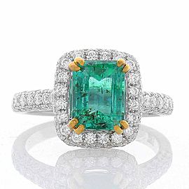 1.95 Carat Emerald Cut Emerald And Diamond Two Tone Cocktail Ring In 18K Gold