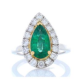 1.90 Carat Pear Shape Emerald And Diamond Two Tone Cocktail Ring In 18 K Gold