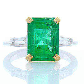 GIA Certified 5.26 Carat Octagon Cut Emerald Two Tone Cocktail Ring In 18K Gold