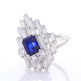 EG Lab Certified 2.62 Carat Emerald Cut Blue Sapphire and Diamond Cocktail Ring