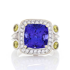 Heritage Gem Studio 6.35 Carat Cushion Cut Tanzanite and Diamond Cocktail Ring in 18 Karat Gold