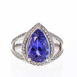 4.53 Carat Pear Shape Tanzanite and Diamond Cocktail Ring in 14 Karat White Gold