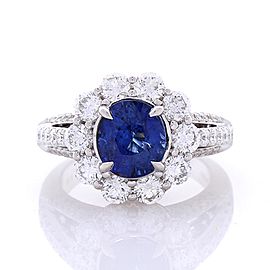 Heritage Gem Studio EGL Certified 3.08 Carat Oval Blue Sapphire & Diamond Cocktail Ring In 18K Gold