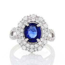 TGL Certified 2.32 Carat Oval Blue Sapphire and Diamond Cocktail Ring