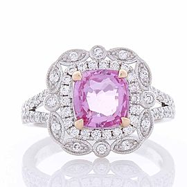 2.14 Carat Cushion Cut Pink Sapphire and Diamond Cocktail Ring in 18 Karat Gold