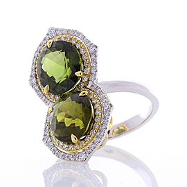 Heritage Gem Studio 8.03 Carat Oval Green Tourmaline & Diamond Cocktail Two Tone Ring In 18K Gold