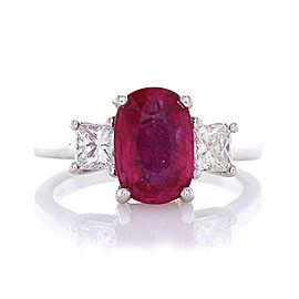 PGS Certified 3.02 Carat Cushion Cut Ruby & Diamond Cocktail Ring In 18K Gold