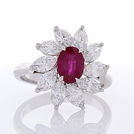 1.26 Carat Oval Ruby and Marquise Diamond Cocktail Ring in 18 Karat White Gold