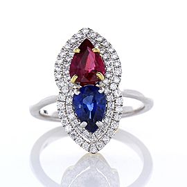 2.30 Carat Total Pear shaped Ruby & Blue Sapphire Diamond Cocktail ring In 18K