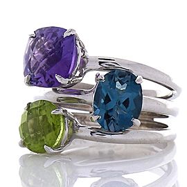 Heritage Gem Studio 4.80 Carat Total Amethyst, Peridot, Blue Topaz Cocktail Ring in 14 Karat Gold