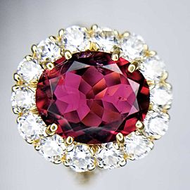 Heritage Gem Studio 3.10 Carat Oval Rubelite and Diamond Cocktail Ring in 18 Karat Yellow Gold