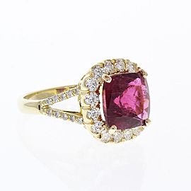 3.78 Carat Cushion Cut Rubelite and Diamond Cocktail Ring in 18 Karat Gold