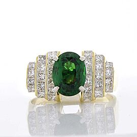 Heritage Gem Studio 3.08 Carat Oval Tsavorite and Diamond Cocktail Ring in 18 Karat Yellow Gold