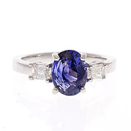 Heritage Gem Studio 2.55 Carat Oval Sapphire & Baguette Diamond Cocktail Ring in 18 Karat White Gold