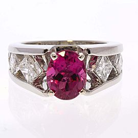 PLAT RUBELITE & DIA RING, OV RUBELLITE 1.85CTW, P/CUT DIA 1.37CTW 6 STNS