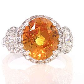 EGL Sri Lanka Certified 6.60 Carat Oval Orange Sapphire & Diamond Cocktail Ring