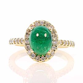 2.31 Carat Cabochon Emerald and Diamond Cocktail Ring in 18 Karat Yellow Gold