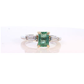 14KTT EM CUT EME RING, EM/CUT EMERALD 1.40CT CTR, TAP BAG DIA 0.25CTW 2 STNS